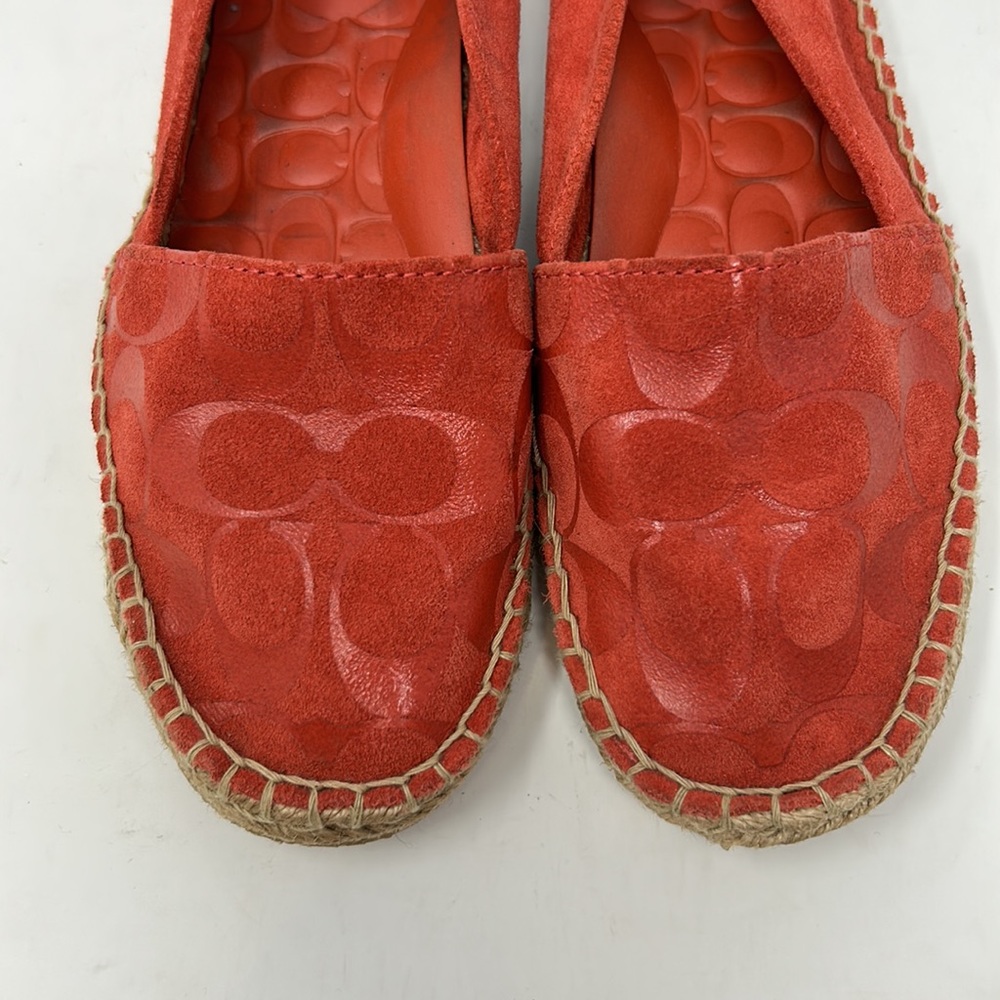Coach June Coral Signature Logo Embossed Suede Leather Espadrille Flats Size 7.5 - Picture 3 of 14